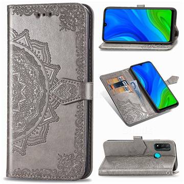 Embossing Imprint Mandala Flower Leather Wallet Case for Huawei P Smart (2020) - Gray