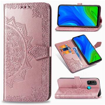 Embossing Imprint Mandala Flower Leather Wallet Case for Huawei P Smart (2020) - Rose Gold
