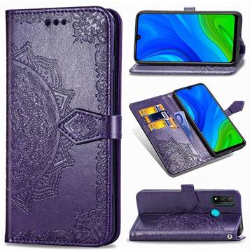 Embossing Imprint Mandala Flower Leather Wallet Case for Huawei P Smart (2020) - Purple