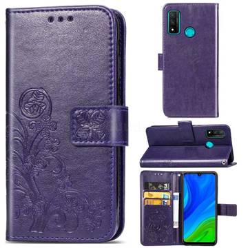 Embossing Imprint Four-Leaf Clover Leather Wallet Case for Huawei P Smart (2020) - Purple