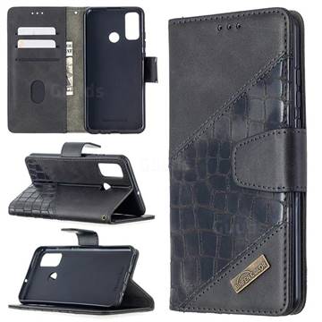 BinfenColor BF04 Color Block Stitching Crocodile Leather Case Cover for Huawei P Smart (2020) - Black