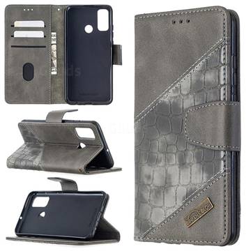 BinfenColor BF04 Color Block Stitching Crocodile Leather Case Cover for Huawei P Smart (2020) - Gray