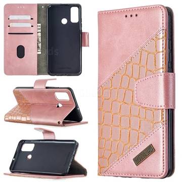 BinfenColor BF04 Color Block Stitching Crocodile Leather Case Cover for Huawei P Smart (2020) - Rose Gold