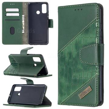 BinfenColor BF04 Color Block Stitching Crocodile Leather Case Cover for Huawei P Smart (2020) - Green