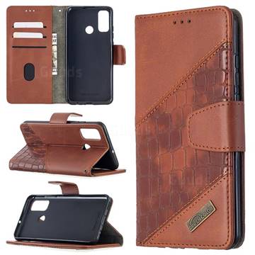 BinfenColor BF04 Color Block Stitching Crocodile Leather Case Cover for Huawei P Smart (2020) - Brown