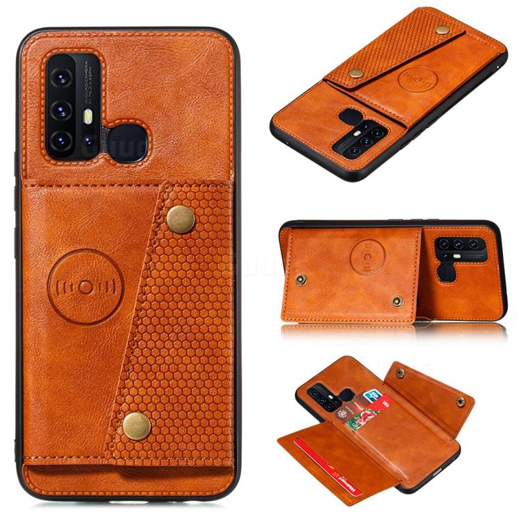 Retro Multifunction Card Slots Stand Leather Coated Phone Back Cover for Huawei P Smart (2020) - Brown