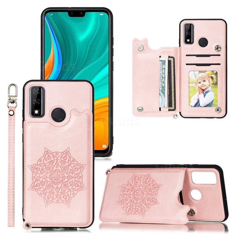 Luxury Mandala Multi-function Magnetic Card Slots Stand Leather Back Cover for Huawei P Smart (2020) - Rose Gold