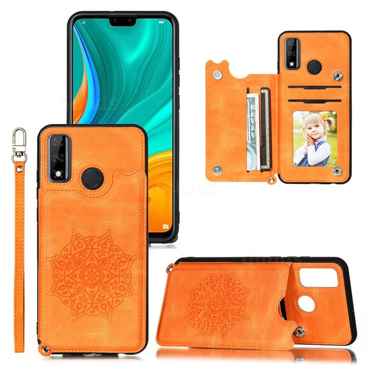 Luxury Mandala Multi-function Magnetic Card Slots Stand Leather Back Cover for Huawei P Smart (2020) - Yellow