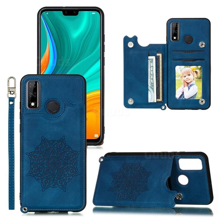 Luxury Mandala Multi-function Magnetic Card Slots Stand Leather Back Cover for Huawei P Smart (2020) - Blue