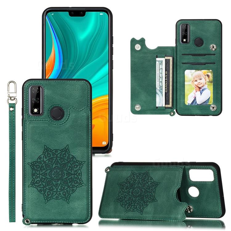 Luxury Mandala Multi-function Magnetic Card Slots Stand Leather Back Cover for Huawei P Smart (2020) - Green