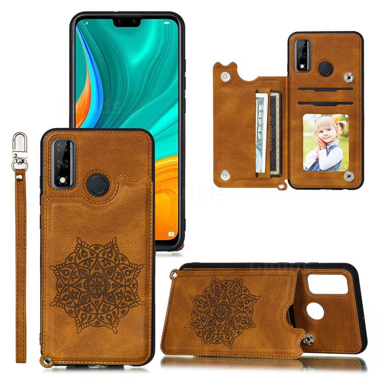Luxury Mandala Multi-function Magnetic Card Slots Stand Leather Back Cover for Huawei P Smart (2020) - Brown