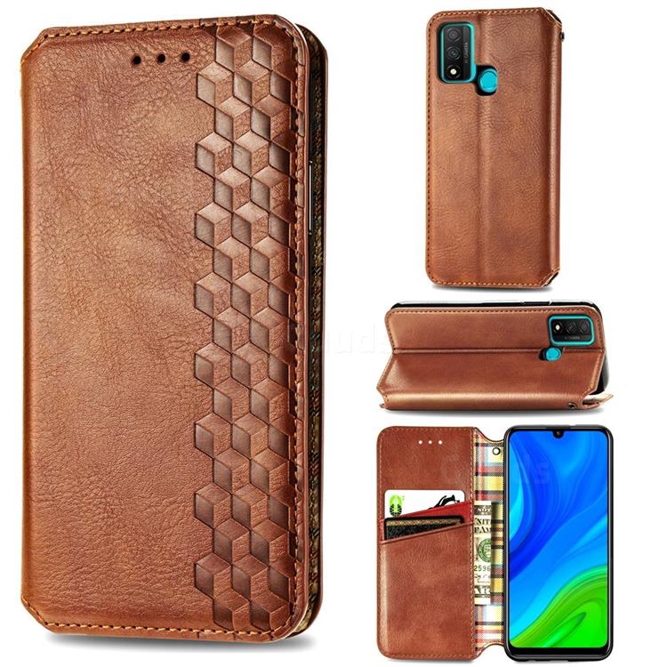 Ultra Slim Fashion Business Card Magnetic Automatic Suction Leather Flip Cover for Huawei P Smart (2020) - Brown