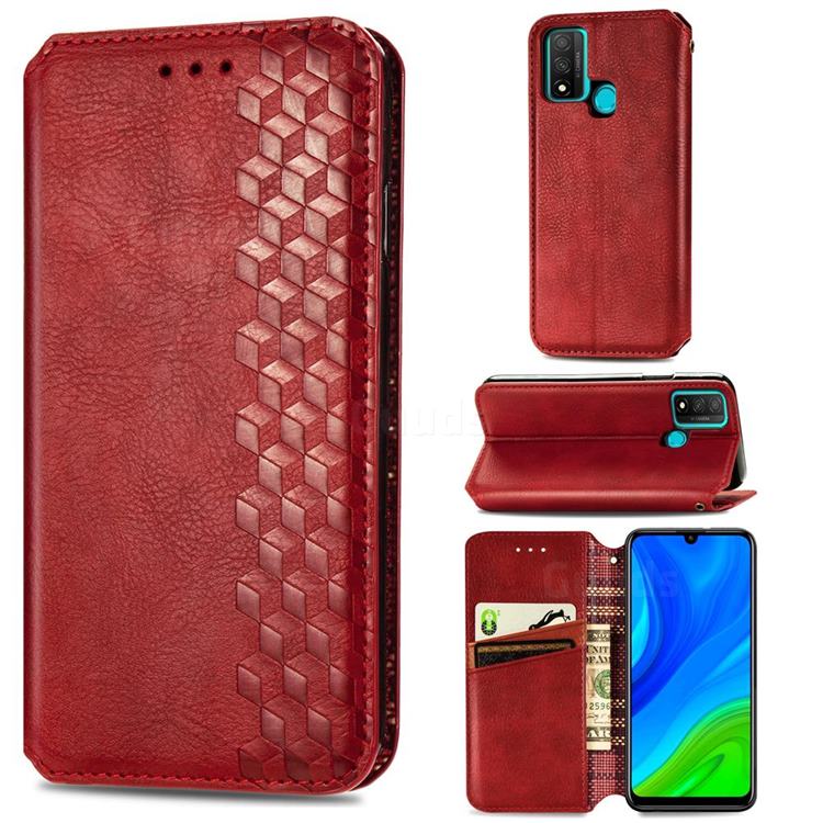 Ultra Slim Fashion Business Card Magnetic Automatic Suction Leather Flip Cover for Huawei P Smart (2020) - Red
