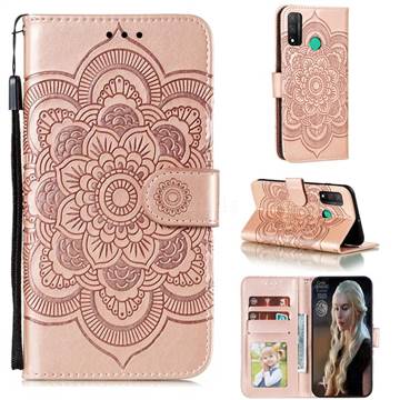 Intricate Embossing Datura Solar Leather Wallet Case for Huawei P Smart (2020) - Rose Gold