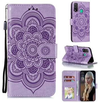Intricate Embossing Datura Solar Leather Wallet Case for Huawei P Smart (2020) - Purple
