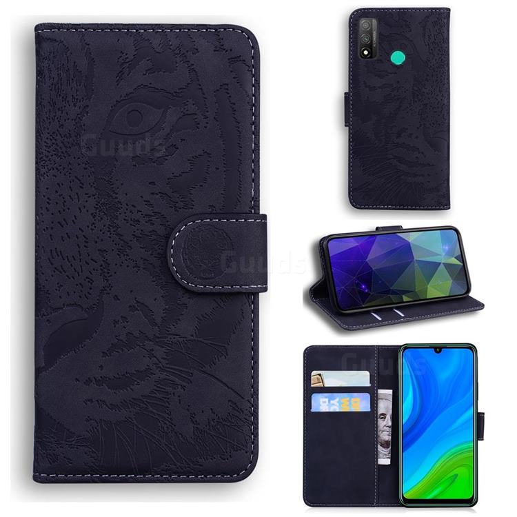 Intricate Embossing Tiger Face Leather Wallet Case for Huawei P Smart (2020) - Black