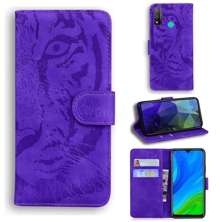Intricate Embossing Tiger Face Leather Wallet Case for Huawei P Smart (2020) - Purple