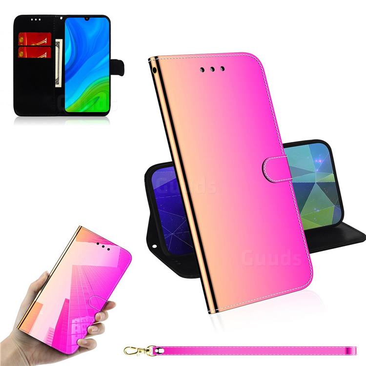 Shining Mirror Like Surface Leather Wallet Case for Huawei P Smart (2020) - Rainbow Gradient