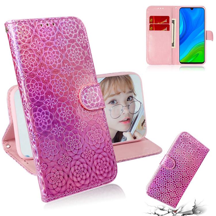 Laser Circle Shining Leather Wallet Phone Case for Huawei P Smart (2020) - Pink