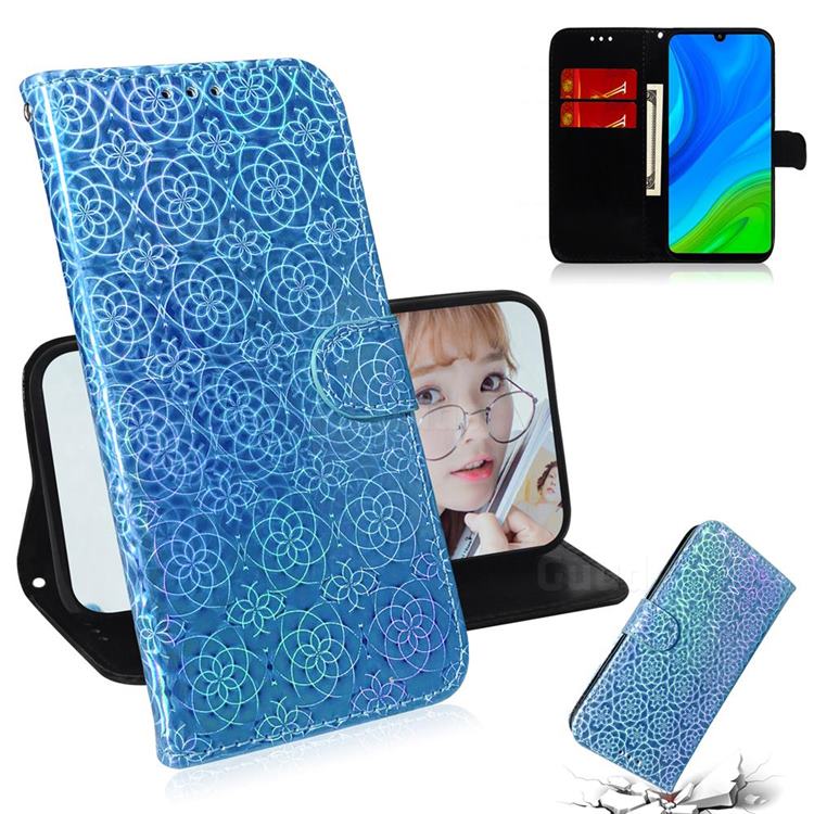 Laser Circle Shining Leather Wallet Phone Case for Huawei P Smart (2020) - Blue