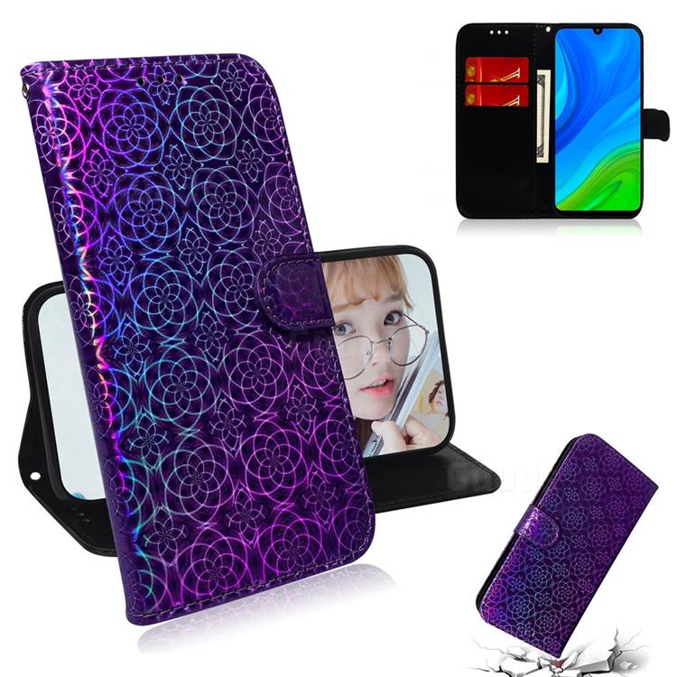 Laser Circle Shining Leather Wallet Phone Case for Huawei P Smart (2020) - Purple