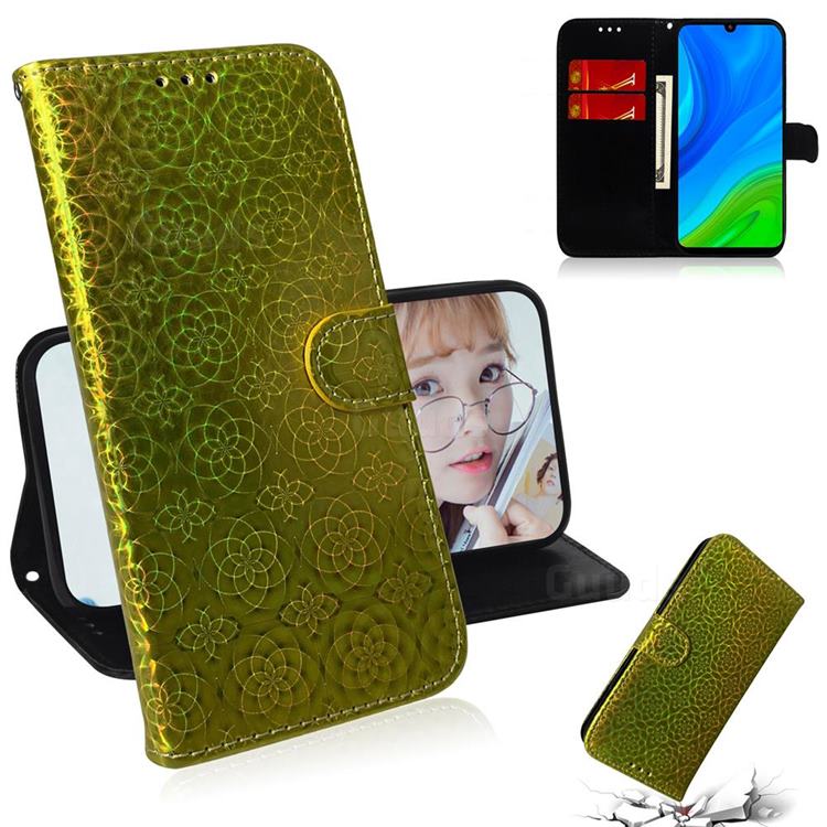 Laser Circle Shining Leather Wallet Phone Case for Huawei P Smart (2020) - Golden
