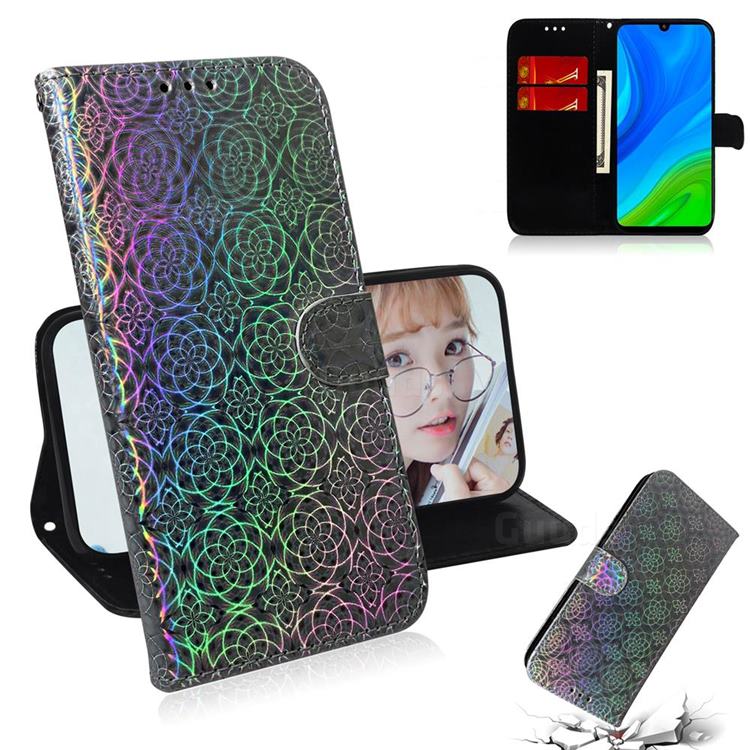Laser Circle Shining Leather Wallet Phone Case for Huawei P Smart (2020) - Silver