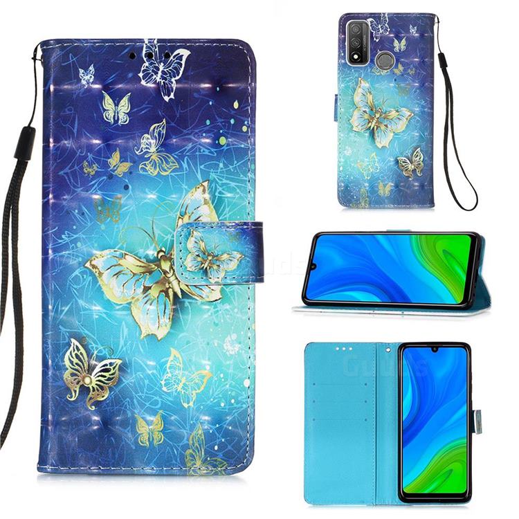 Gold Butterfly 3D Painted Leather Wallet Case for Huawei P Smart (2020)