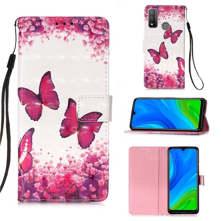 Rose Butterfly 3D Painted Leather Wallet Case for Huawei P Smart (2020)