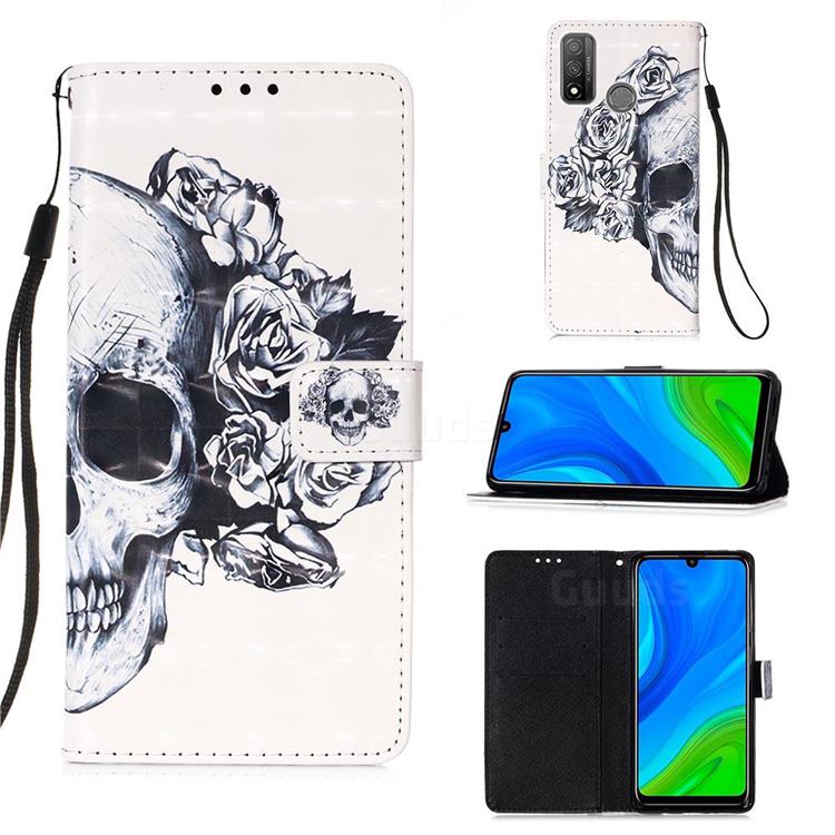 Skull Flower 3D Painted Leather Wallet Case for Huawei P Smart (2020)