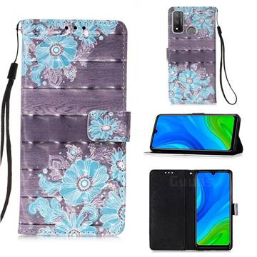 Blue Flower 3D Painted Leather Wallet Case for Huawei P Smart (2020)