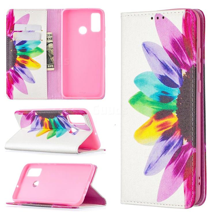 Sun Flower Slim Magnetic Attraction Wallet Flip Cover for Huawei P Smart (2020)