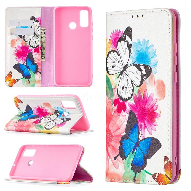 Flying Butterflies Slim Magnetic Attraction Wallet Flip Cover for Huawei P Smart (2020)