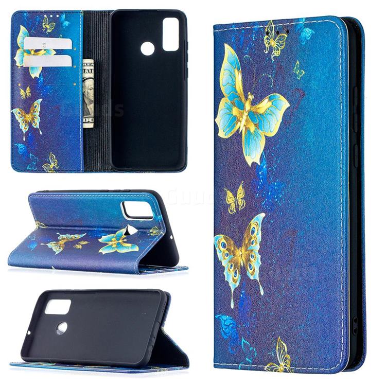 Gold Butterfly Slim Magnetic Attraction Wallet Flip Cover for Huawei P Smart (2020)
