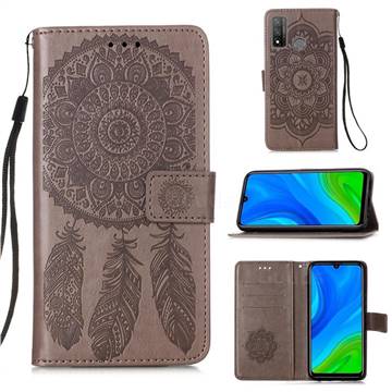 Embossing Dream Catcher Mandala Flower Leather Wallet Case for Huawei P Smart (2020) - Gray