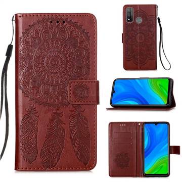 Embossing Dream Catcher Mandala Flower Leather Wallet Case for Huawei P Smart (2020) - Brown