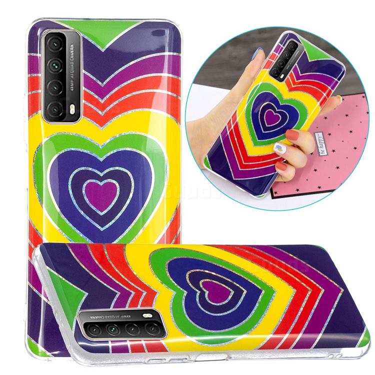 Rainbow Heart Painted Galvanized Electroplating Soft Phone Case Cover for Huawei P smart 2021 / Y7a