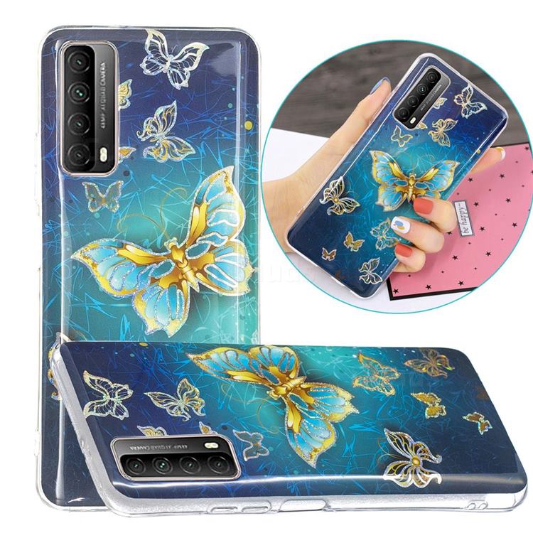 Golden Butterfly Painted Galvanized Electroplating Soft Phone Case Cover for Huawei P smart 2021 / Y7a