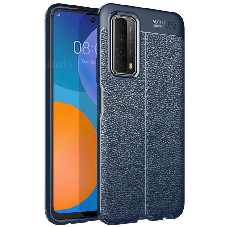 Luxury Auto Focus Litchi Texture Silicone TPU Back Cover for Huawei P smart 2021 / Y7a - Dark Blue