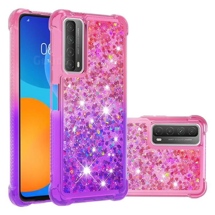 Rainbow Gradient Liquid Glitter Quicksand Sequins Phone Case for Huawei P smart 2021 / Y7a - Pink Purple