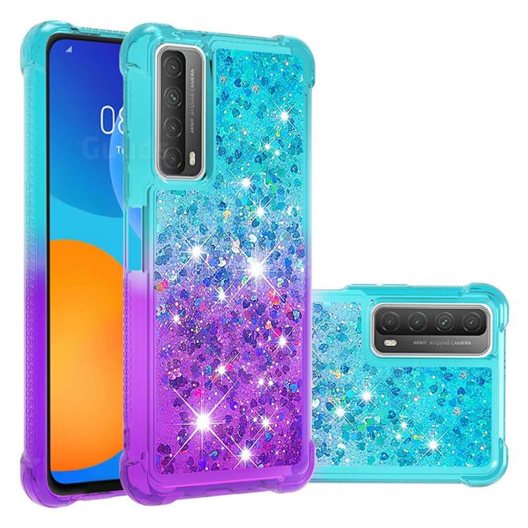 Rainbow Gradient Liquid Glitter Quicksand Sequins Phone Case for Huawei P smart 2021 / Y7a - Blue Purple