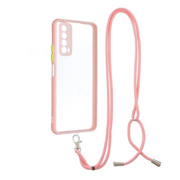 Necklace Cross-body Lanyard Strap Cord Phone Case Cover for Huawei P smart 2021 / Y7a - Pink