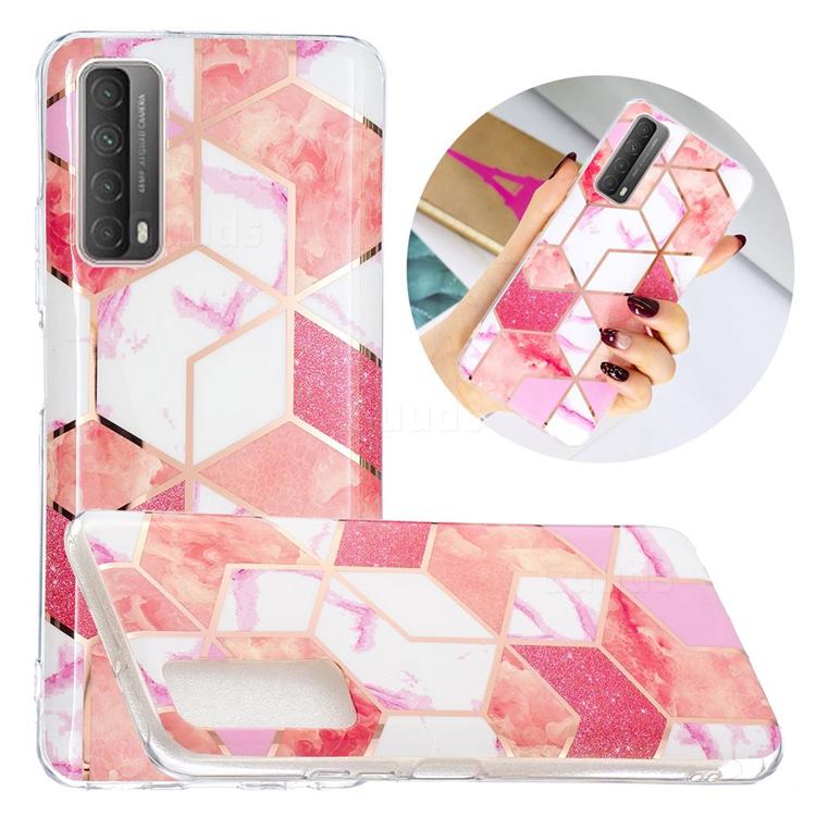Cherry Glitter Painted Marble Electroplating Protective Case for Huawei P smart 2021 / Y7a