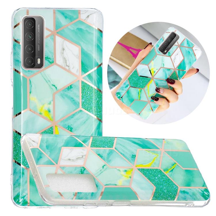 Green Glitter Painted Marble Electroplating Protective Case for Huawei P smart 2021 / Y7a