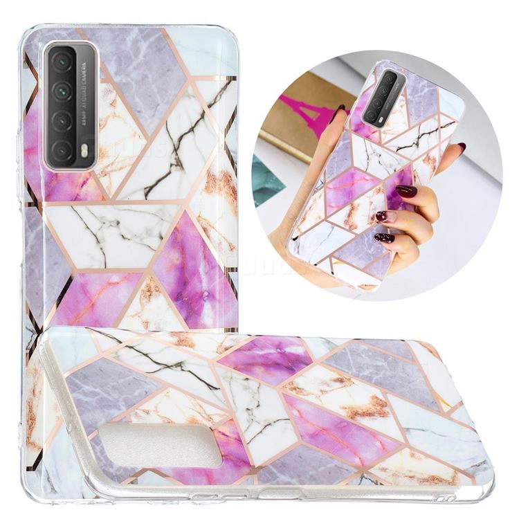 Purple and White Painted Marble Electroplating Protective Case for Huawei P smart 2021 / Y7a