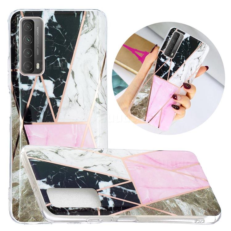 Pink and Black Painted Marble Electroplating Protective Case for Huawei P smart 2021 / Y7a