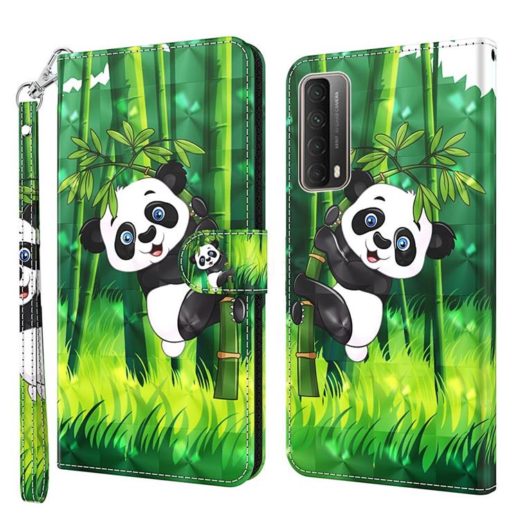 Climbing Bamboo Panda 3D Painted Leather Wallet Case for Huawei P smart 2021 / Y7a