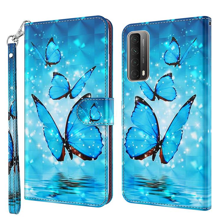 Blue Sea Butterflies 3D Painted Leather Wallet Case for Huawei P smart 2021 / Y7a