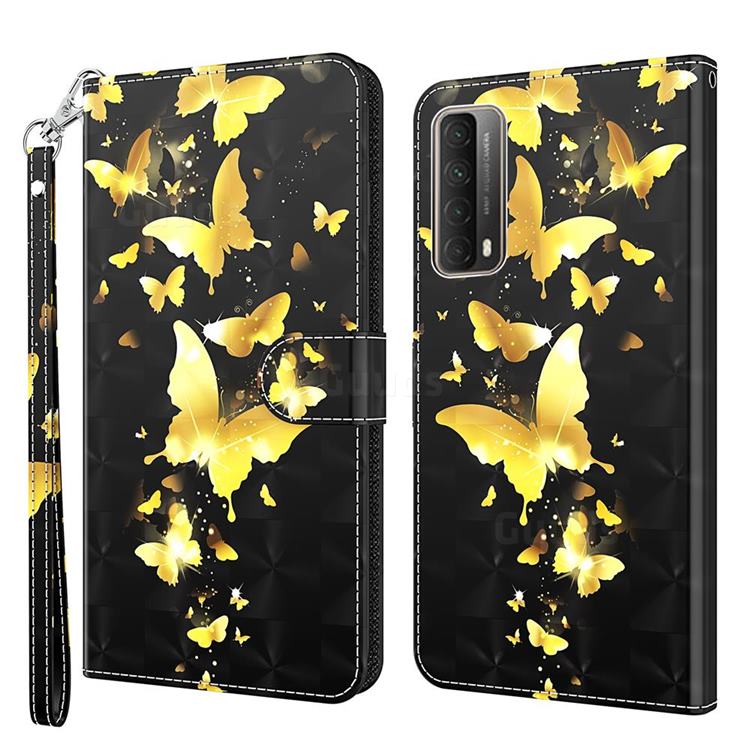 Golden Butterfly 3D Painted Leather Wallet Case for Huawei P smart 2021 / Y7a