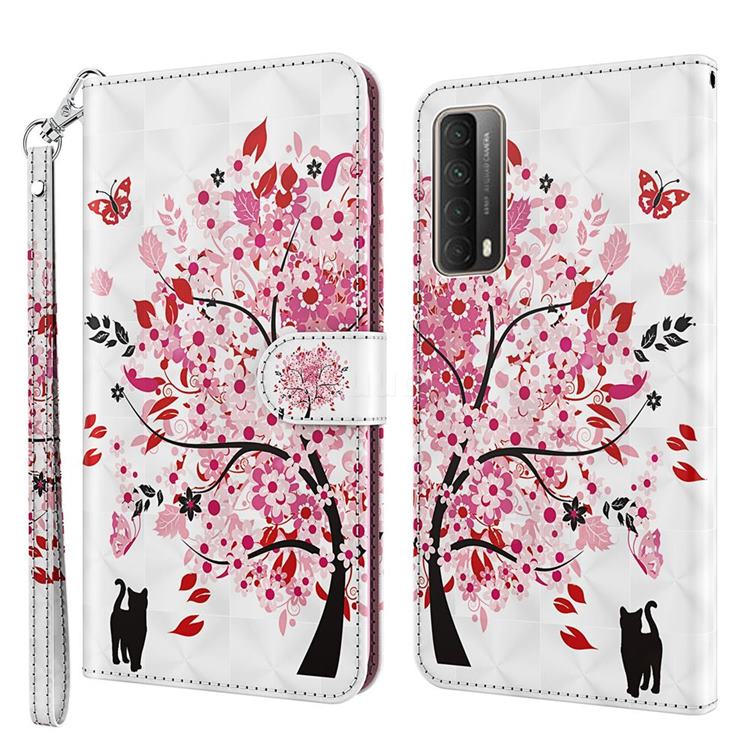 Tree and Cat 3D Painted Leather Wallet Case for Huawei P smart 2021 / Y7a